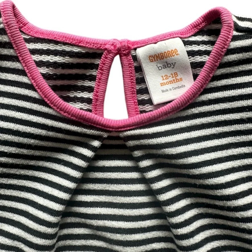 Gymboree Panda Black and White Striped Dress with Pink Trim Size 12-18 months